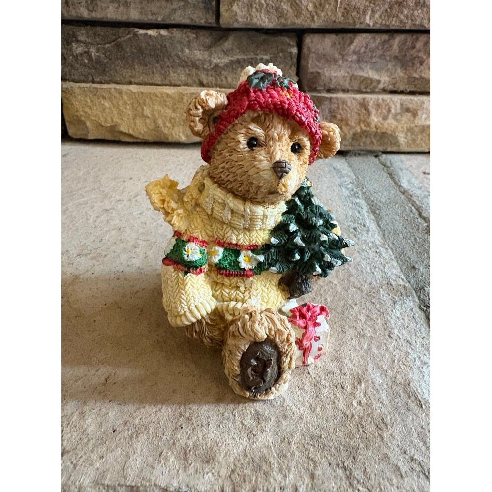 K's Collection Christmas Decoration Figurine Bear w/hat Sweater Tree